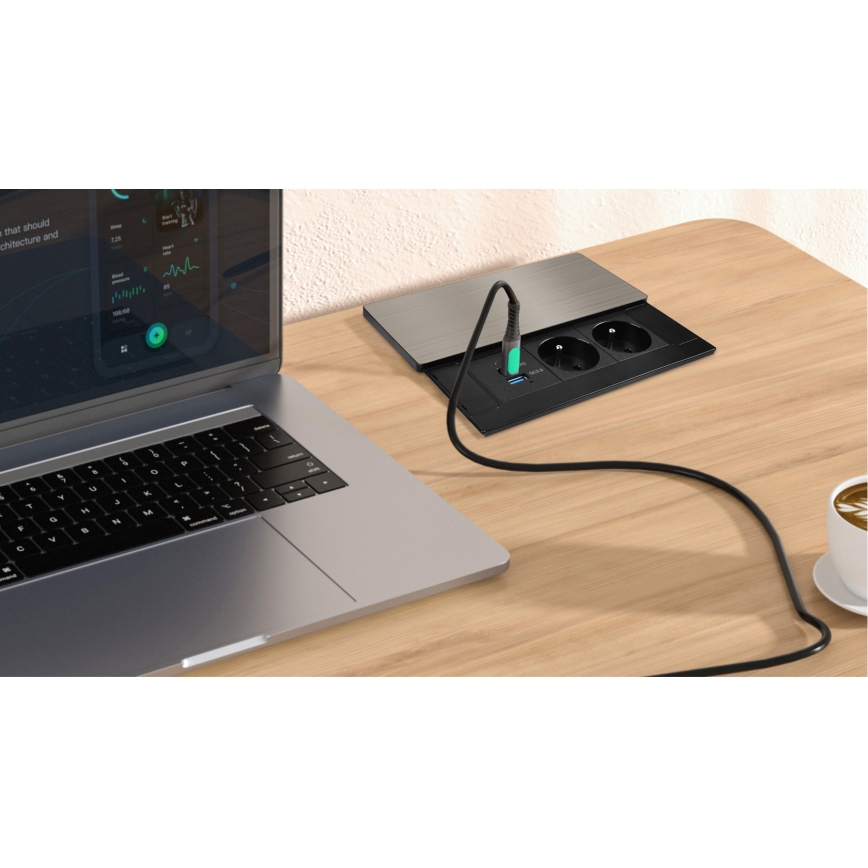 Beépíthető konnektor 65W, 2 aljzat + USB-A + USB-C