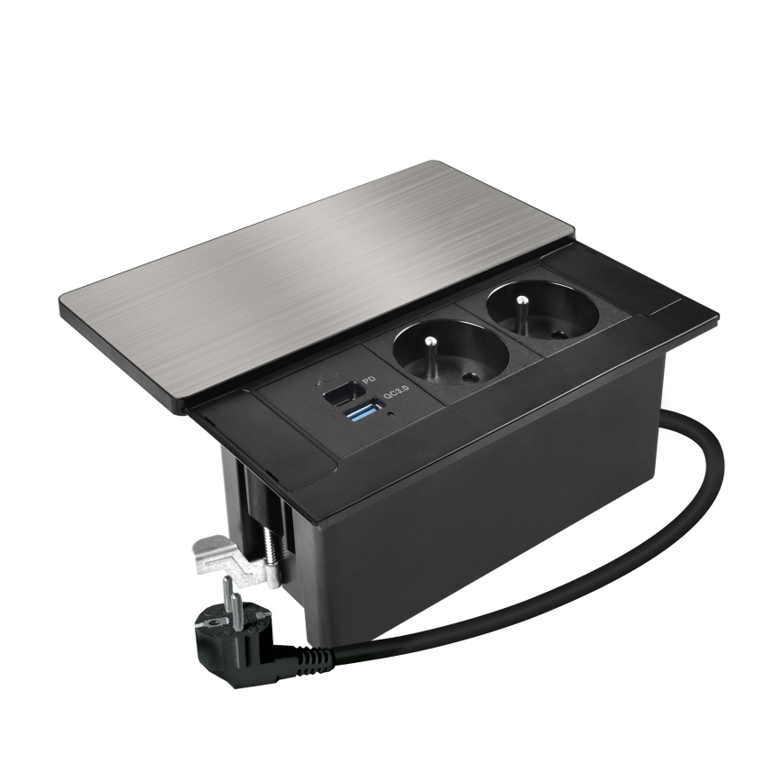 Beépíthető konnektor 65W, 2 aljzat + USB-A + USB-C