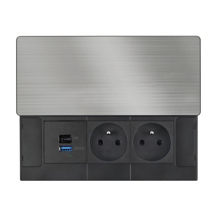 Beépíthető konnektor 65W, 2 aljzat + USB-A + USB-C