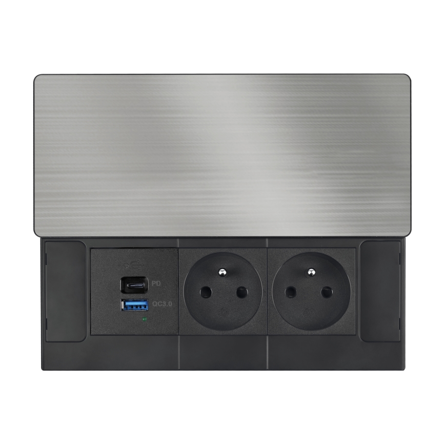 Beépíthető konnektor vezeték nélküli töltéssel, 65 W, 2 aljzat + USB-A + USB-C