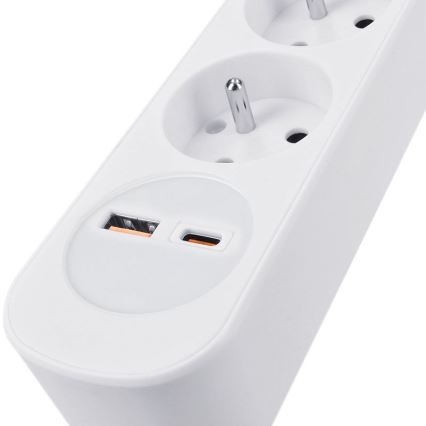Hosszabbító kábel 5 aljzattal, kapcsolóval és USB-A és USB-C töltőportokkal, 3 m