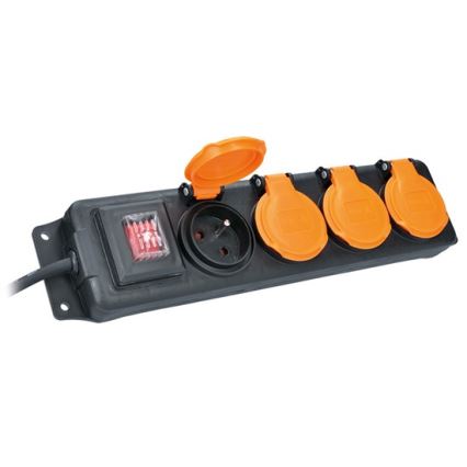 Hosszabbítókábel kapcsolóval 4 aljzat 5m IP44