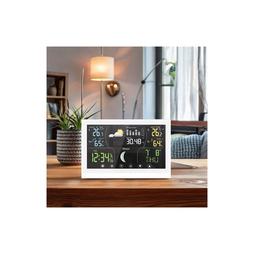 Időjárás-állomás színes kijelzővel, 5V/2xAAA, fehér