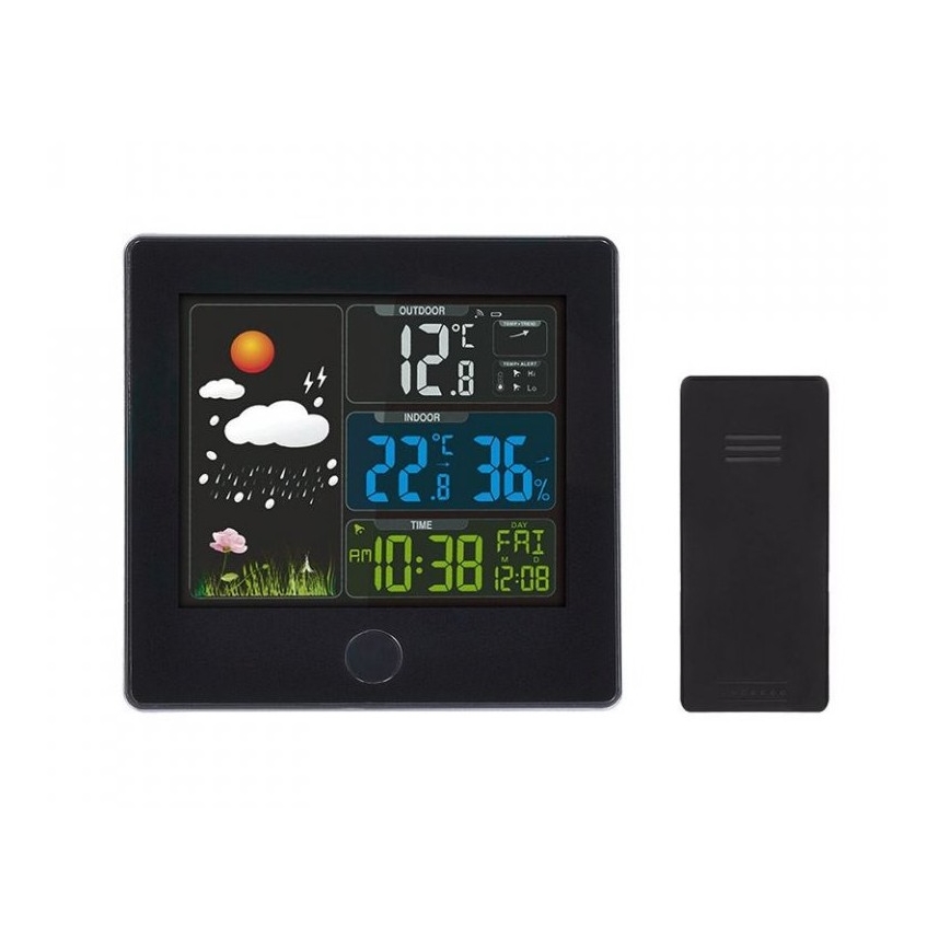 Meteorológiai állomás LCD kijelzővel 230V/2xAAA + 2xAAA fekete