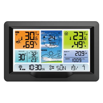 Professzionális meteorológiai állomás színes LCD kijelzővel és ébresztőórával 3xAA
