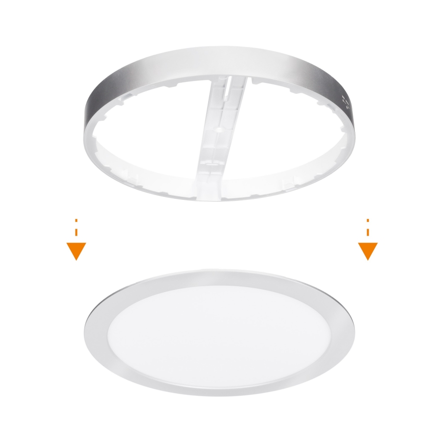 LED felületre szerelhető/süllyeszthető panel 2 az 1-ben 18W/230V 3000/4000/6000K átm. 22,5 cm IP54 ezüst