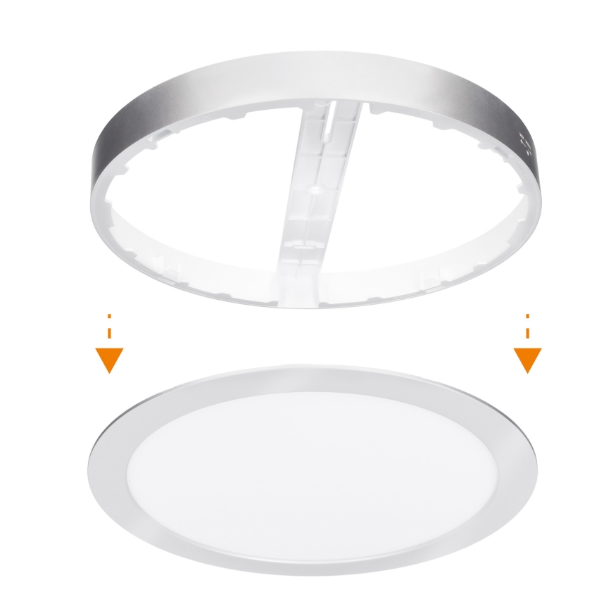 LED felületre szerelhető/süllyesztett panel 2 az 1-ben 24W/230V 3000/4000/6000K átm. 30 cm IP54 ezüst