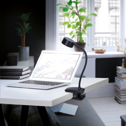 LED Dimmelhető flexibilis újratölthető asztali lámpa klipsszel LED/2W/1800 mAh 3000/4000/6500K fekete