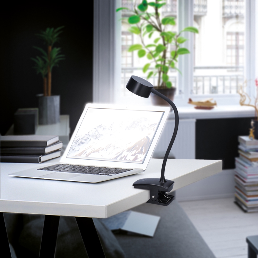 LED Dimmelhető flexibilis újratölthető asztali lámpa klipsszel LED/2W/1800 mAh 3000/4000/6500K fekete