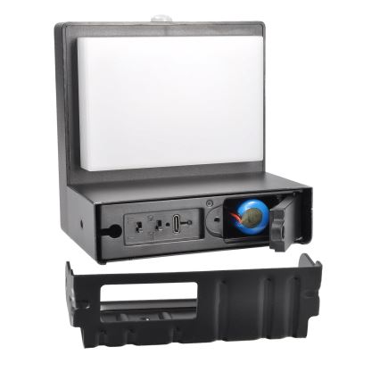 LED napelemes fali lámpa mozgás- és alkonyatérzékelővel PALERMO LED/5W/3,7V 2000 mAh IP54 fekete