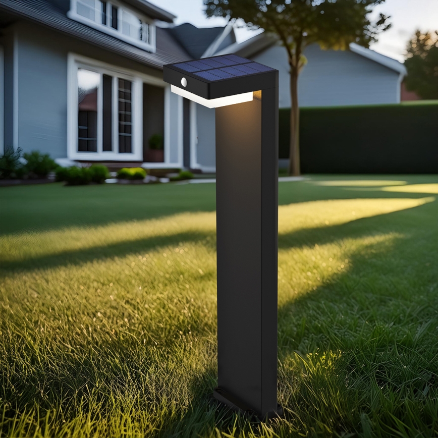 LED napelemes lámpa mozgás- és alkonyatérzékelővel PALERMO LED/5W/5V 2000 mAh IP54 fekete