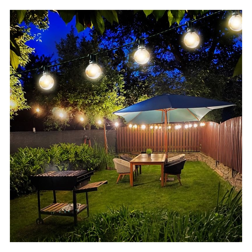 LED kültéri dekorációs fényfüzér GIRLANDA 25xE12 20m IP44 meleg fehér