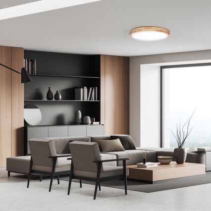 LED Dimmeres mennyezeti lámpa SOLID OAK LED/48W/230V 3000-6500K tölgy átmérő 39 cm + távirányító