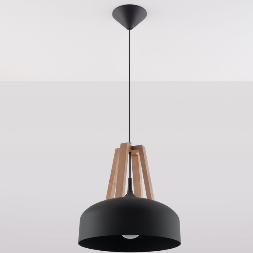 Csillár zsinóron CASCO 1xE27/60W/230V átm. 30 cm Nyírfa