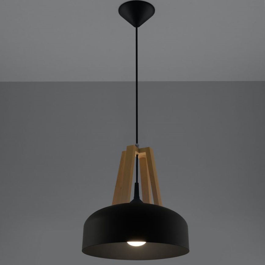 Csillár zsinóron CASCO 1xE27/60W/230V átm. 30 cm Nyírfa