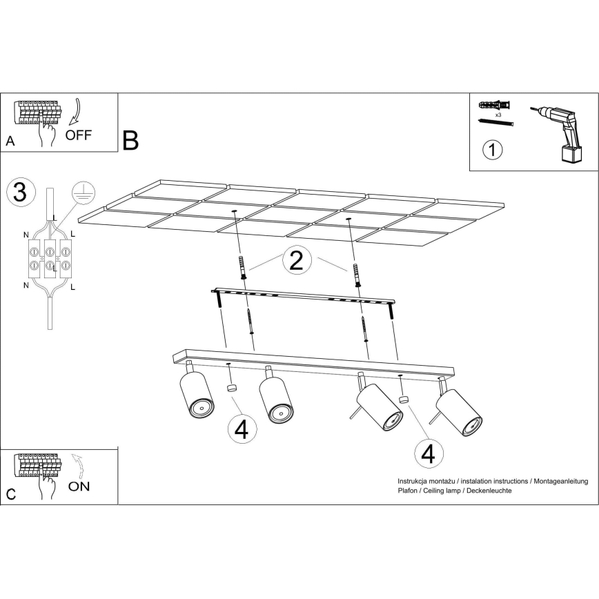Mennyezeti spotlámpa RING 4xGU10/10W/230V