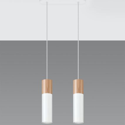 Csillár zsinóron PABLO 2xGU10/40W/230V fehér/bükkfa