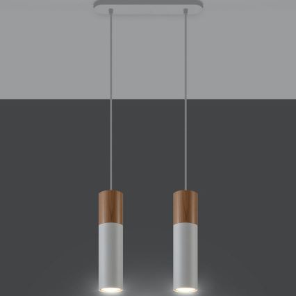 Csillár zsinóron PABLO 2xGU10/40W/230V fehér/bükkfa