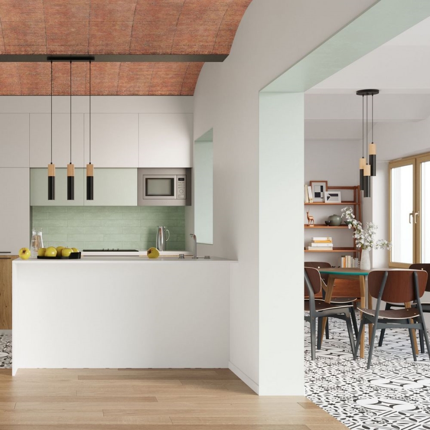 Csillár zsinóron PABLO 1xGU10/40W/230V fekete/bükkfa