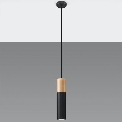 Csillár zsinóron PABLO 1xGU10/40W/230V fekete/bükkfa