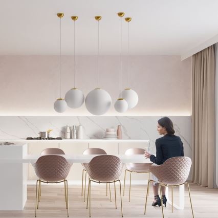 TOYA kábellel függesztett csillár 1xE27/60W/230V, Ø 30 cm, fehér/arany