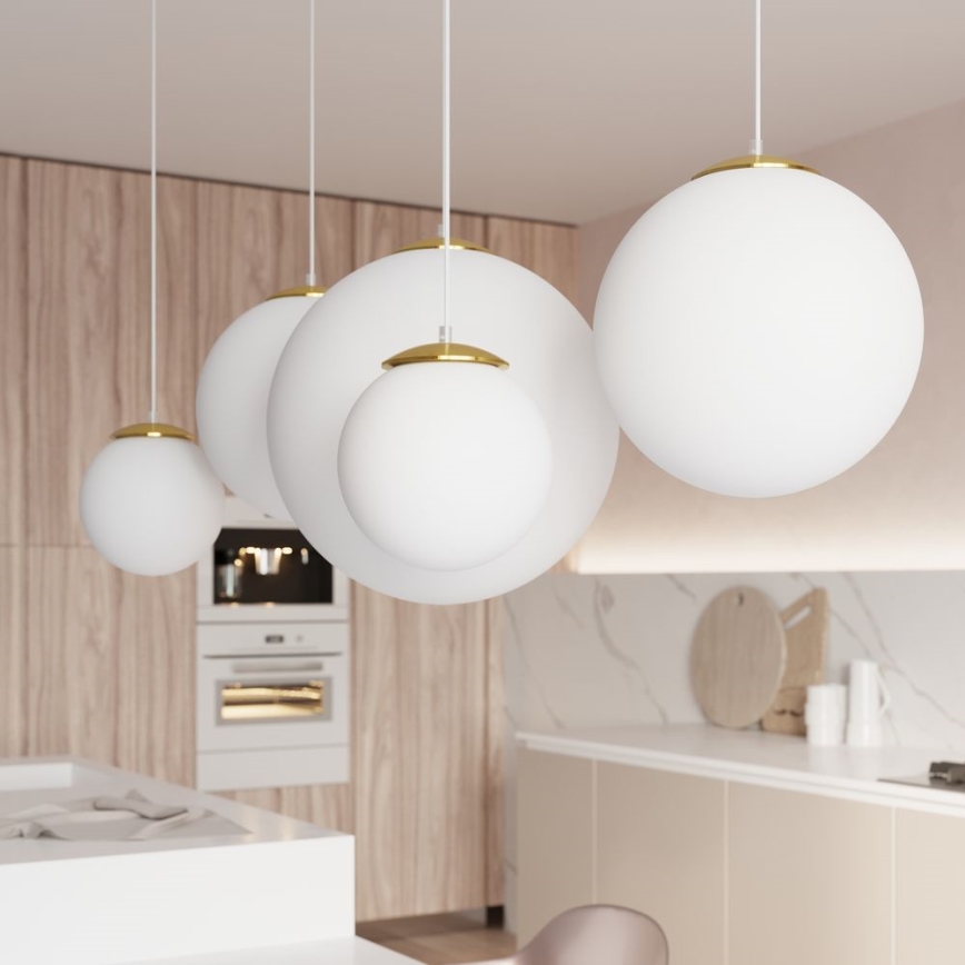 TOYA kábellel függesztett csillár 1xE27/60W/230V, Ø 30 cm, fehér/arany