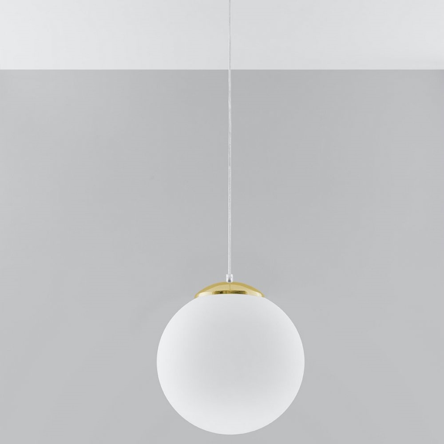 TOYA kábellel függesztett csillár 1xE27/60W/230V, Ø 30 cm, fehér/arany
