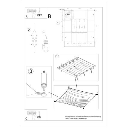 LED mennyezeti lámpatest LUNA 6xG13/8,5W/230V 140x140 cm fehér