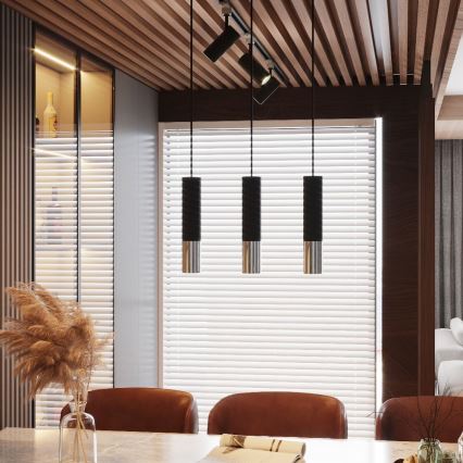 Csillár zsinóron LOOPEZ 1xGU10/10W/230V fekete/fényezett króm