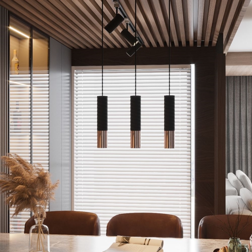 Csillár zsinóron LOOPEZ 3xGU10/10W/230V fekete/réz