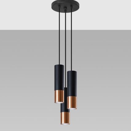 Csillár zsinóron LOOPEZ 3xGU10/10W/230V kerek fekete/réz