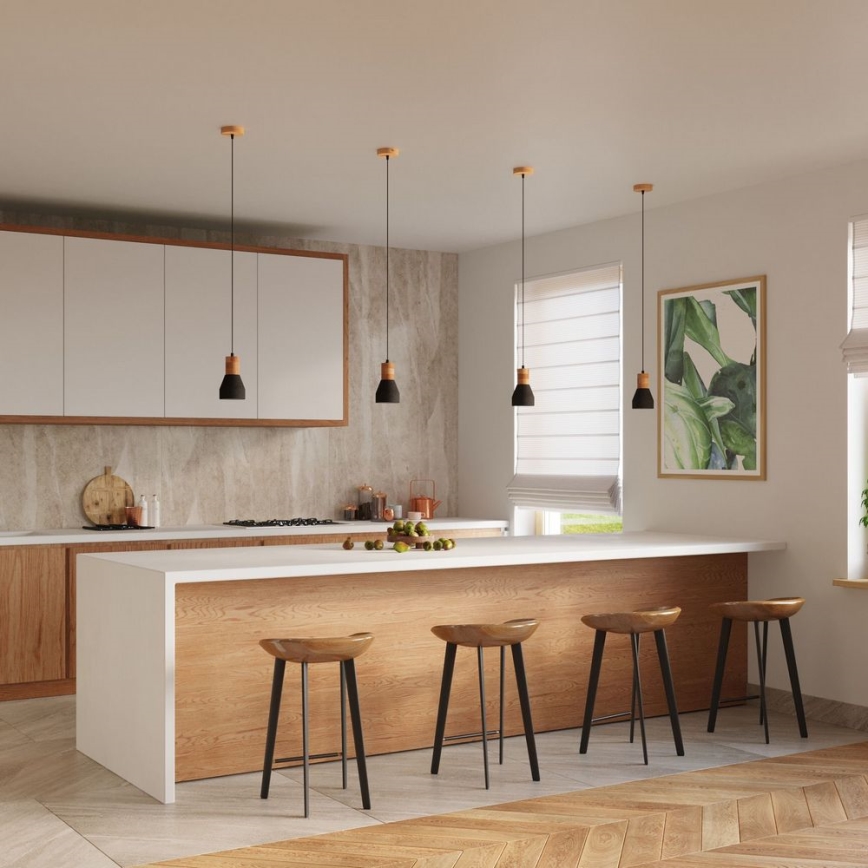 Csillár zsinóron QUBIC 1xE27/60W/230V beton/Nyírfa/bükkfa/fekete
