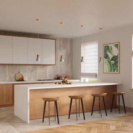 Csillár zsinóron QUBIC 1xE27/60W/230V beton/Nyírfa/bükkfa