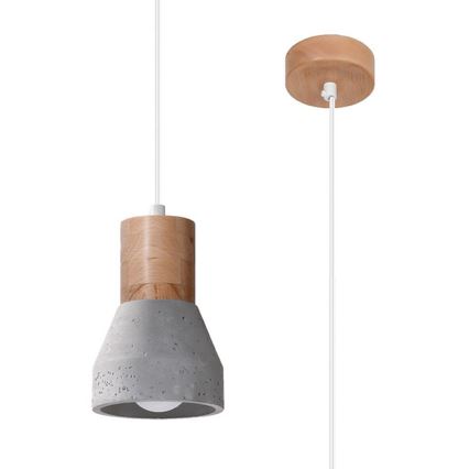 Csillár zsinóron QUBIC 1xE27/60W/230V beton/Nyírfa/bükkfa