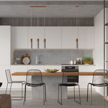 Csillár zsinóron ZANE 1xGU10/40W/230V beton/Nyírfa/bükkfa