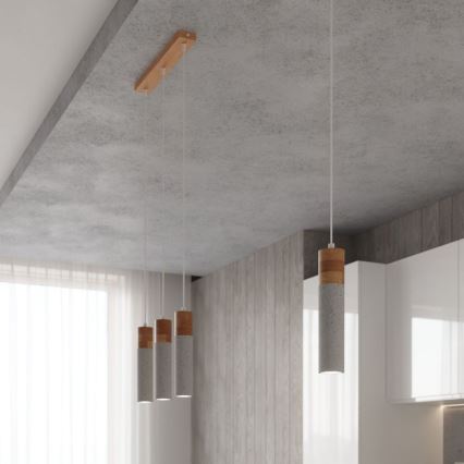 Csillár zsinóron ZANE 1xGU10/40W/230V beton/Nyírfa/bükkfa