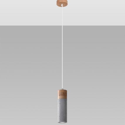 Csillár zsinóron ZANE 1xGU10/40W/230V beton/Nyírfa/bükkfa