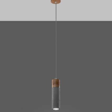 Csillár zsinóron ZANE 1xGU10/40W/230V beton/Nyírfa/bükkfa