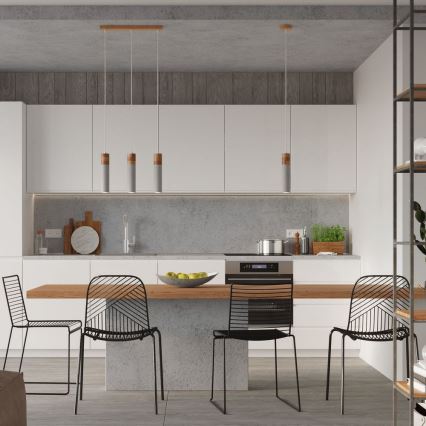 Csillár zsinóron ZANE 2xGU10/40W/230V beton/Nyírfa/bükkfa