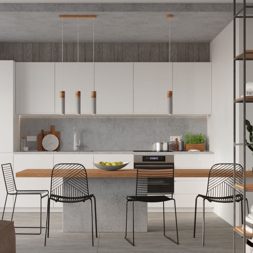 Csillár zsinóron ZANE 2xGU10/40W/230V beton/Nyírfa/bükkfa