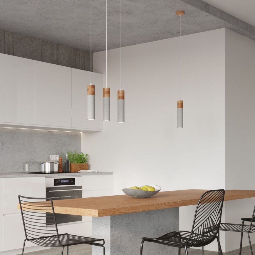 Csillár zsinóron ZANE 2xGU10/40W/230V beton/Nyírfa/bükkfa