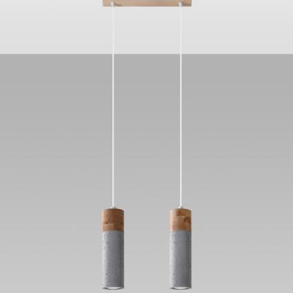 Csillár zsinóron ZANE 2xGU10/40W/230V beton/Nyírfa/bükkfa