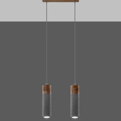 Csillár zsinóron ZANE 2xGU10/40W/230V beton/Nyírfa/bükkfa