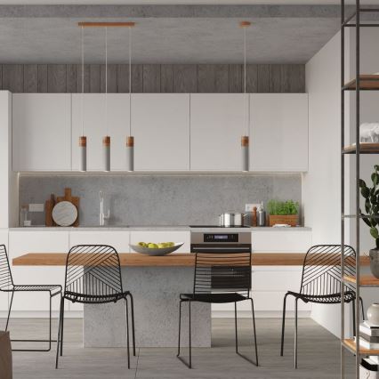 Csillár zsinóron ZANE 3xGU10/40W/230V beton/Nyírfa/bükkfa