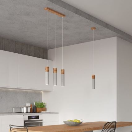 Csillár zsinóron ZANE 3xGU10/40W/230V beton/Nyírfa/bükkfa