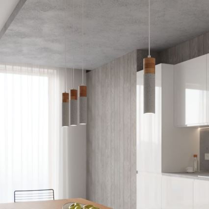 Csillár zsinóron ZANE 3xGU10/40W/230V beton/Nyírfa/bükkfa