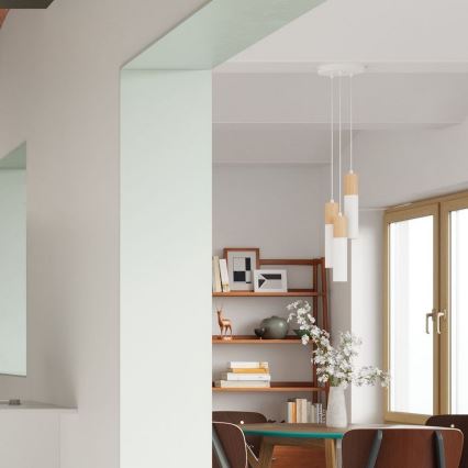 Csillár zsinóron PABLO 3xGU10/40W/230V fehér/bükkfa