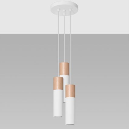 Csillár zsinóron PABLO 3xGU10/40W/230V fehér/bükkfa