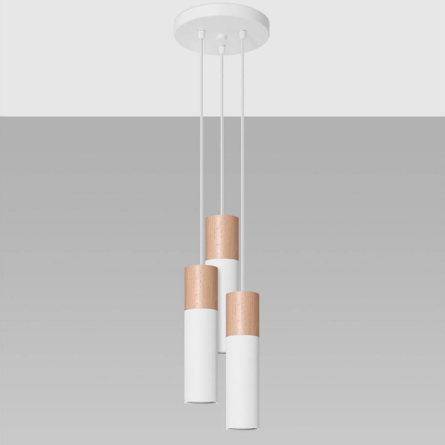 Csillár zsinóron PABLO 3xGU10/40W/230V fehér/bükkfa