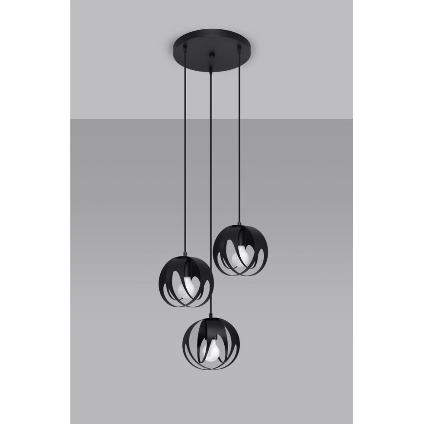 Csillár zsinóron TULOS 3xE27/60W/230V fekete